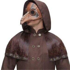 Spirit Medieval Plague Doctor Halloween Costume Size S/M Brown Coat Mask & More